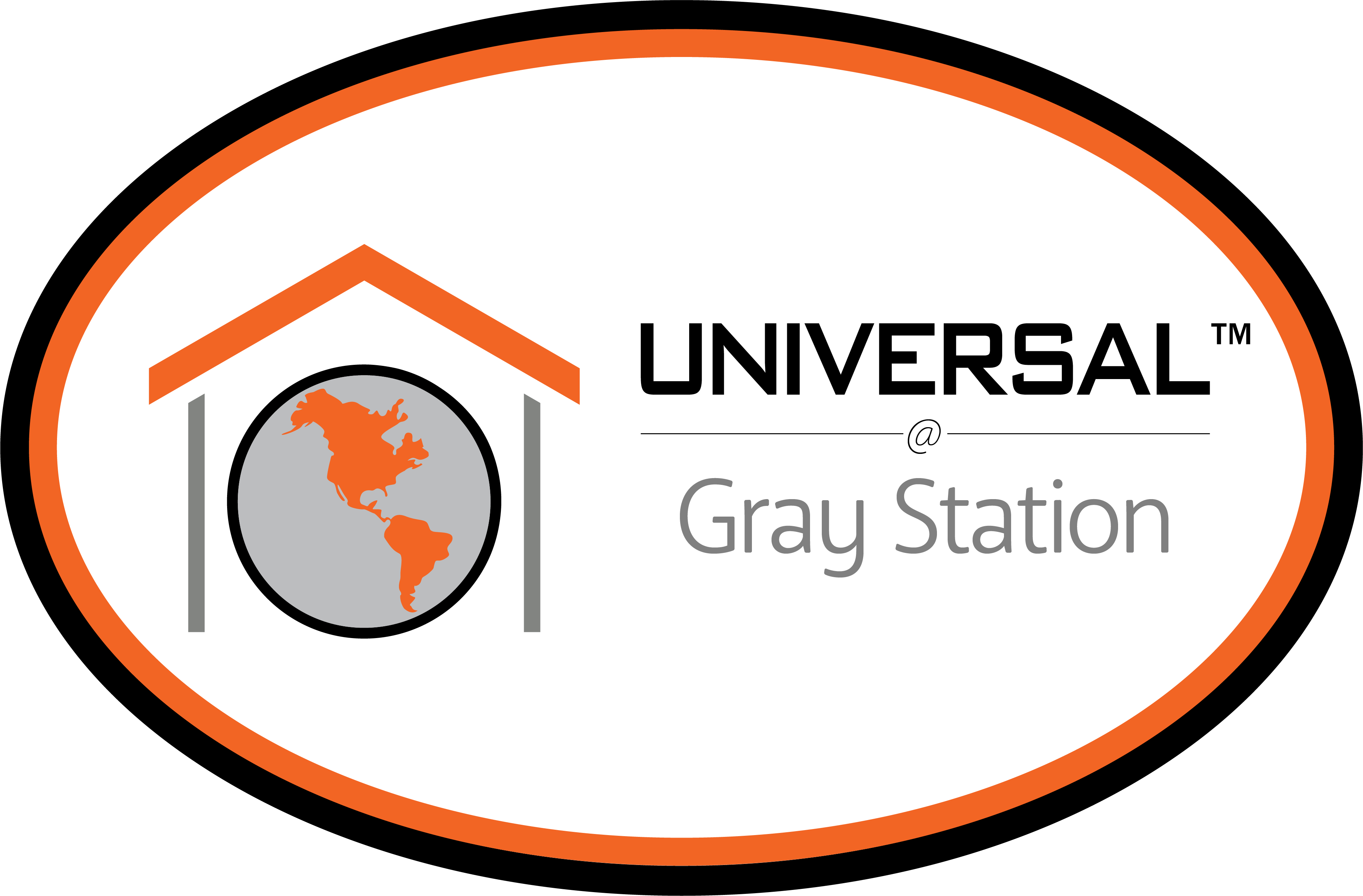 A logo with a house and a globe in the middle and the text